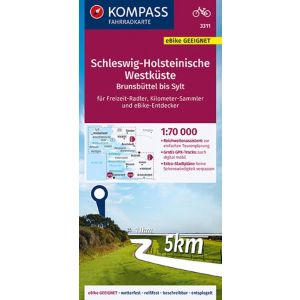 KOMPASS Fahrradkarte 3311 Schleswig-Holsteinische Westküste, Brunsbüttel bis Sylt 1:70.000